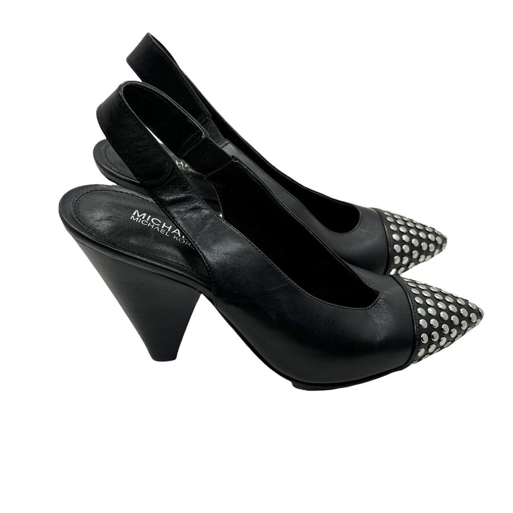 Michael Kors Slingback Heels Womens Gemma Black Flat Silver Tone Studded Size 5M